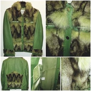 Lime Green Genuine leather and Fox Jacket